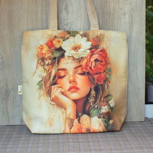 Dagelijkse schoudertas met mooie vrouwenprint, trendy herbruikbare boodschappentas