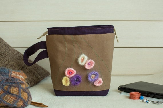 Mohair Flower Knitting Project Bag: Medium Crochet Bag