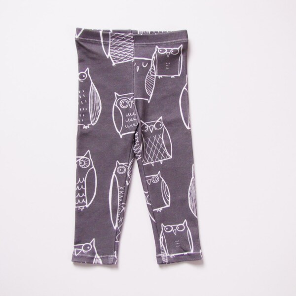 Organic Cotton Grey Owl Leggings, organic cotton leggings, infant leggings, baby leggings, toddler leggings