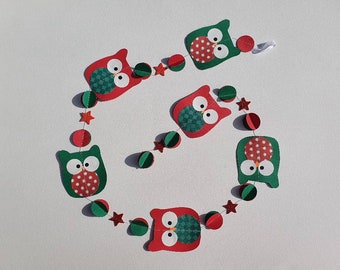 Christmas Owl - garland paper for christmas with 6 owls and sparkling stars
