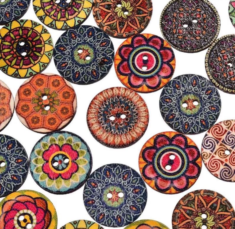 20mm Mixed Flower Pattern 2 Holes Wood Sewing Buttons Scrapbooking Pack of 5-20