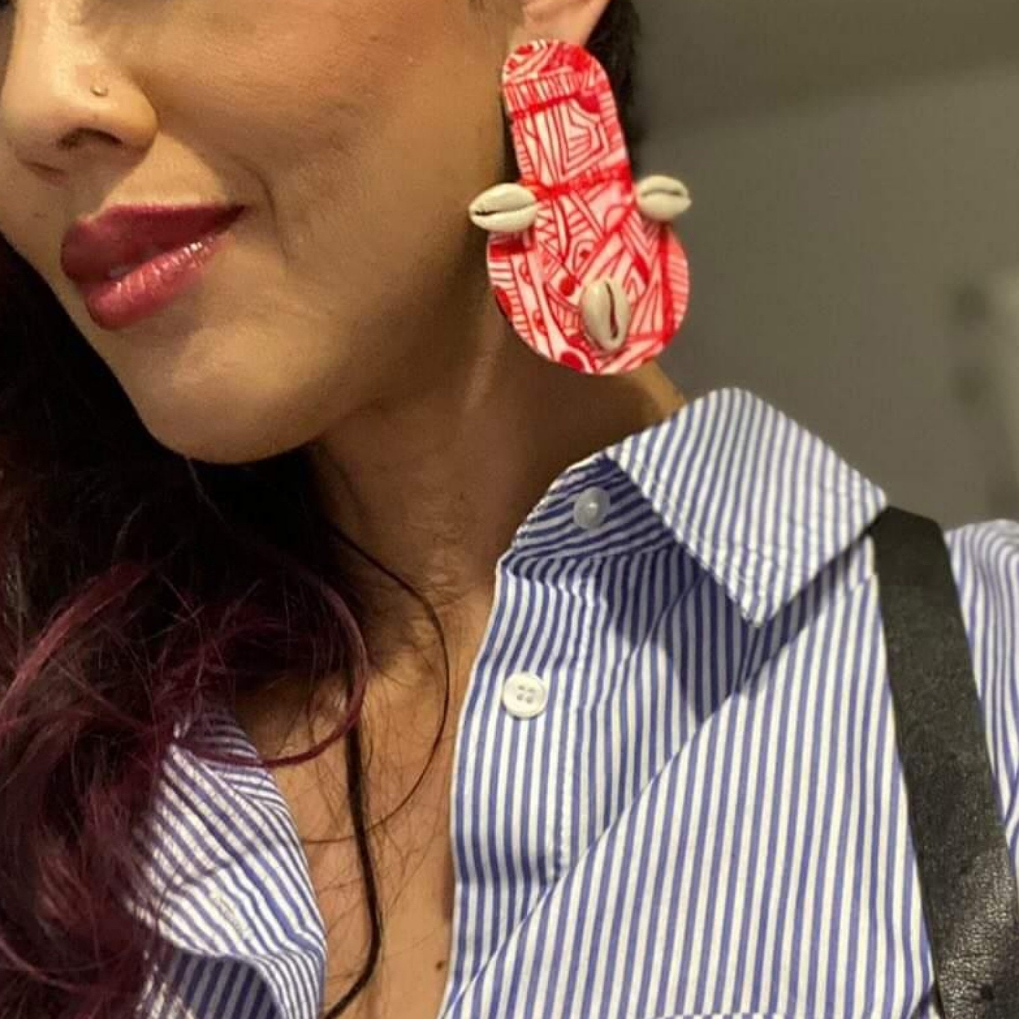 Red Tribal Aztec Stud Earrings//big Funky Earrings - Etsy