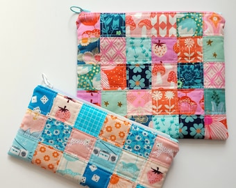 Zipster Pouch Pattern: Patchwork/Plain Options, 2 Sizes, Zipped Exterior Pocket (PDF Download)