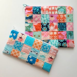 Zipster Pouch Pattern: Patchwork/Plain Options, 2 Sizes, Zipped Exterior Pocket (PDF Download)
