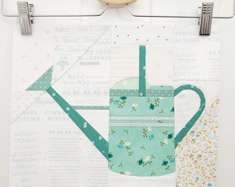 Watering Can.  FPP pattern. Gardening quilt block. PDF