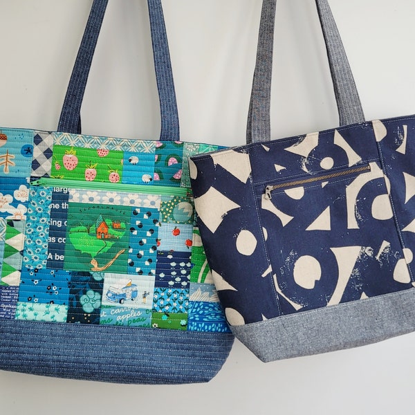 Terrific Tote Bag Sewing Pattern: 2 zipped Pockets, 3 Sizes (PDF Download)