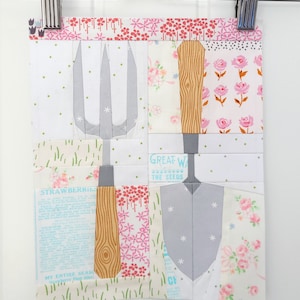 Fork and Trowel.  FPP pattern. Gardening quilt block. quilting . PDF