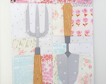 Fork and Trowel.  FPP pattern. Gardening quilt block. quilting . PDF