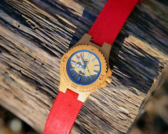 NALU SMALL Bamboo-Boo Watch - Cork strap RED