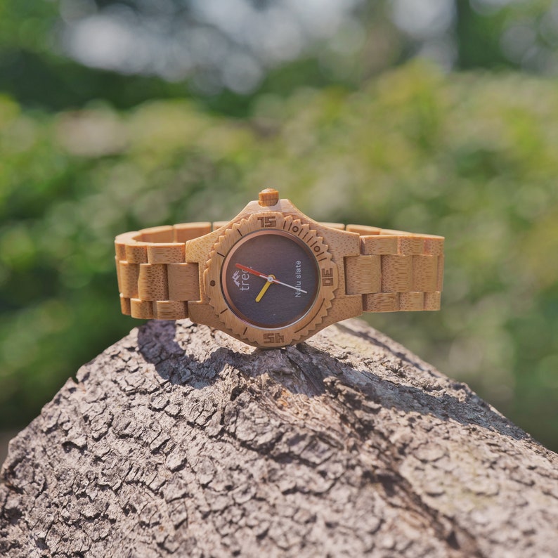 Beautiful Handcrafted Limited Edition Nalu Large Bamboo & Slate Watch Bamboo strap image 3