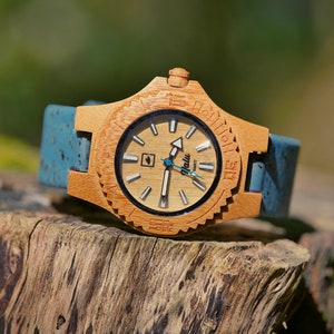 NALU SMALL Bamboo Watch Cork strap BLUE image 4