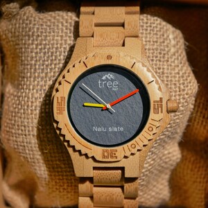 Beautiful Handcrafted Limited Edition Nalu Large Bamboo & Slate Watch Bamboo strap image 2