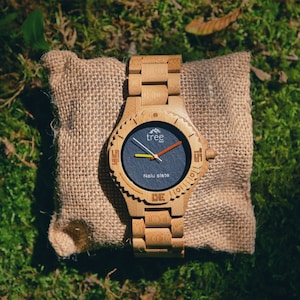 Beautiful Handcrafted Limited Edition Nalu Large Bamboo & Slate Watch Bamboo strap image 1