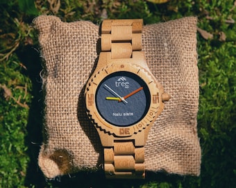 Beautiful Handcrafted Limited Edition - Nalu Large Bamboo & Slate Watch - Bamboo strap