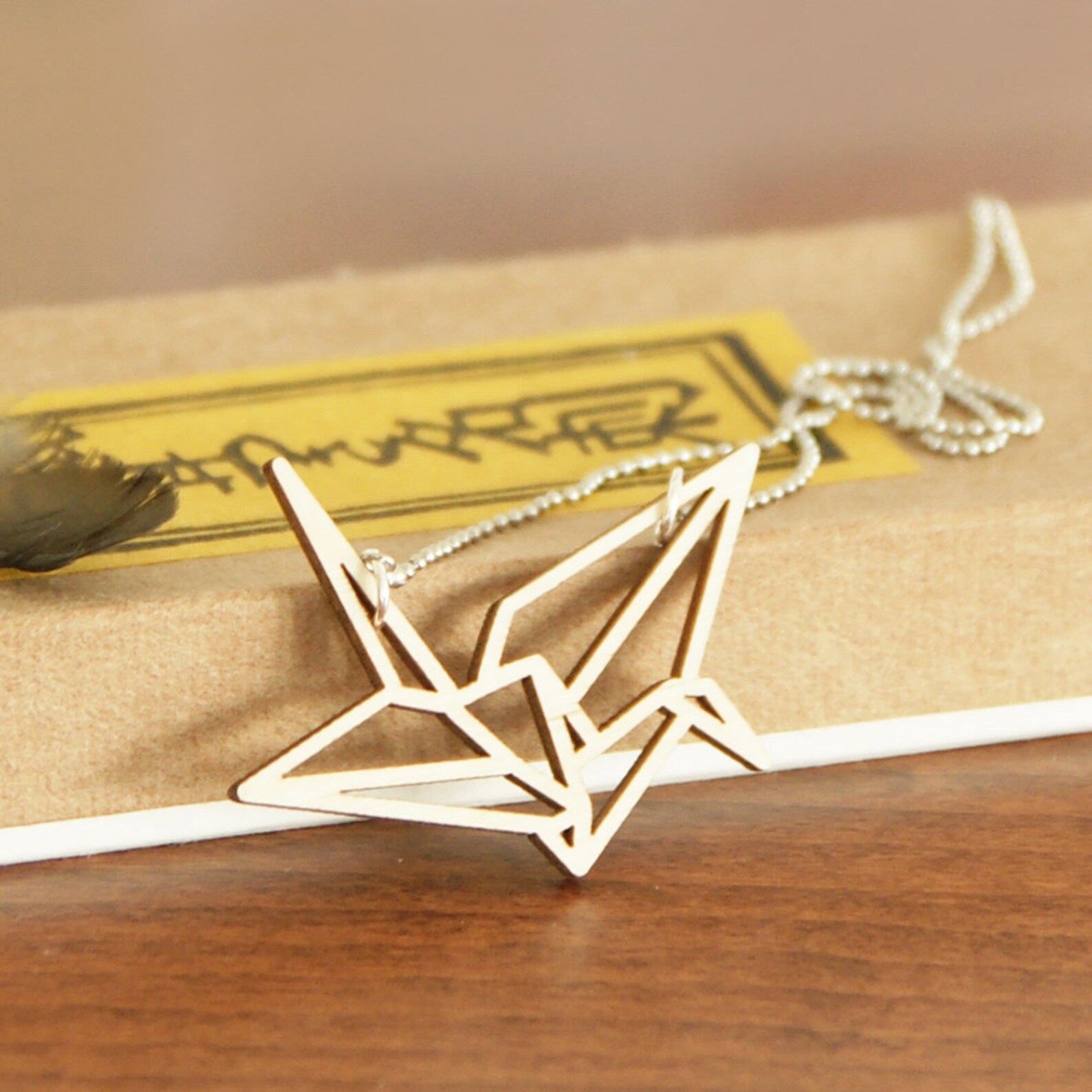 Origami kraanvogel ketting Lasercut uit berken hout Etsy