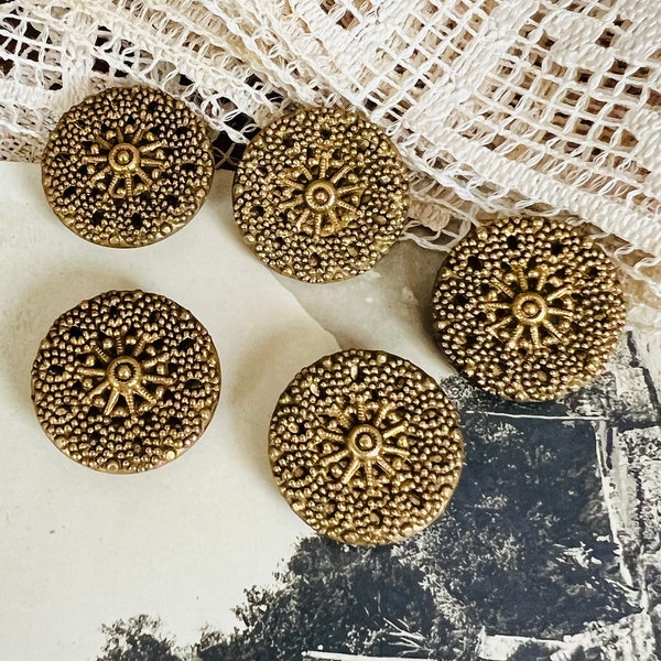 Antique Victorian Brass Metal Twinkle Buttons, Set of Five Antique Victorian Buttons, Antique Buttons, Twinkle Buttons