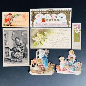 Antikes Lot von vier viktorianischen Ephemera-Stücken, Tauschkarten, viktorianische Stanzreste, antike Ephemera