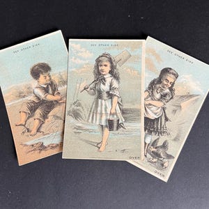 Antique Victorian Lithograph Trade Cards: Set of Three, c.1800s