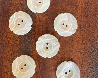 Vintage Antique Set 6 White MOP Mother of Pearl Shell Buttons, 18 mm, Antique MOP Buttons, Vintage Antique Shell Buttons, Sewing Buttons