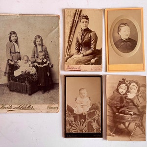 Vintage "carte de visite" - set van 5 (lees beschrijving Ik heb verschillende bundels van 5 - willekeurige selectie)