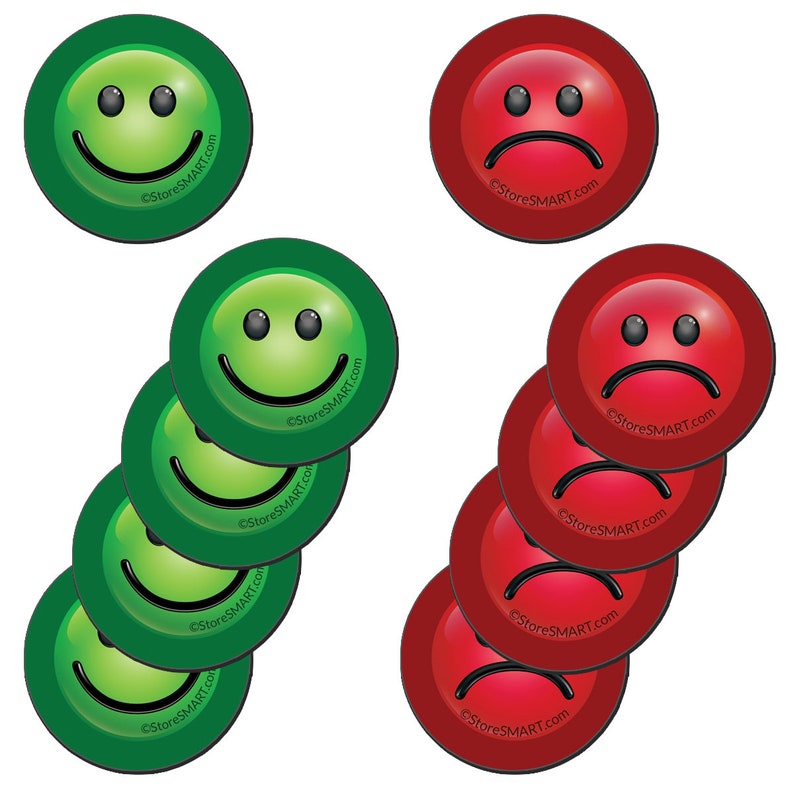 Red and Green StoreSMART One-inch Face Magnets for Status Visualization FACE1RG-20 20-Pack
