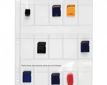 Clear Vinyl Binder Pages with Flaps, SD, MicroSD, USB Flash Drive Organizer