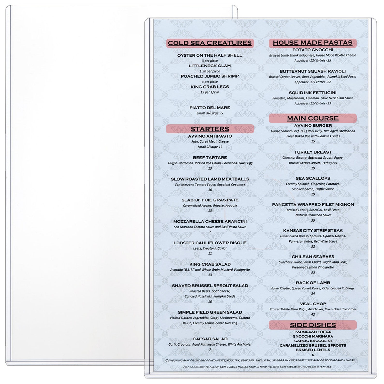 STORE SMART - Rigid Plastic Menu - 8.5