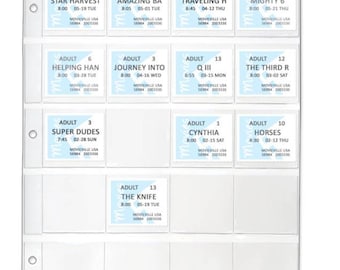 Ticket & Stub Binder Page - 20 Pockets per page - 10 Pack (VH1173-TKT)