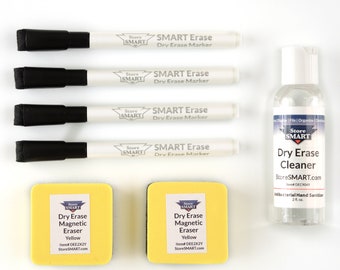 Dry Erase Marker Kit – Fine Point, Magnetic Erasers & Cleaner