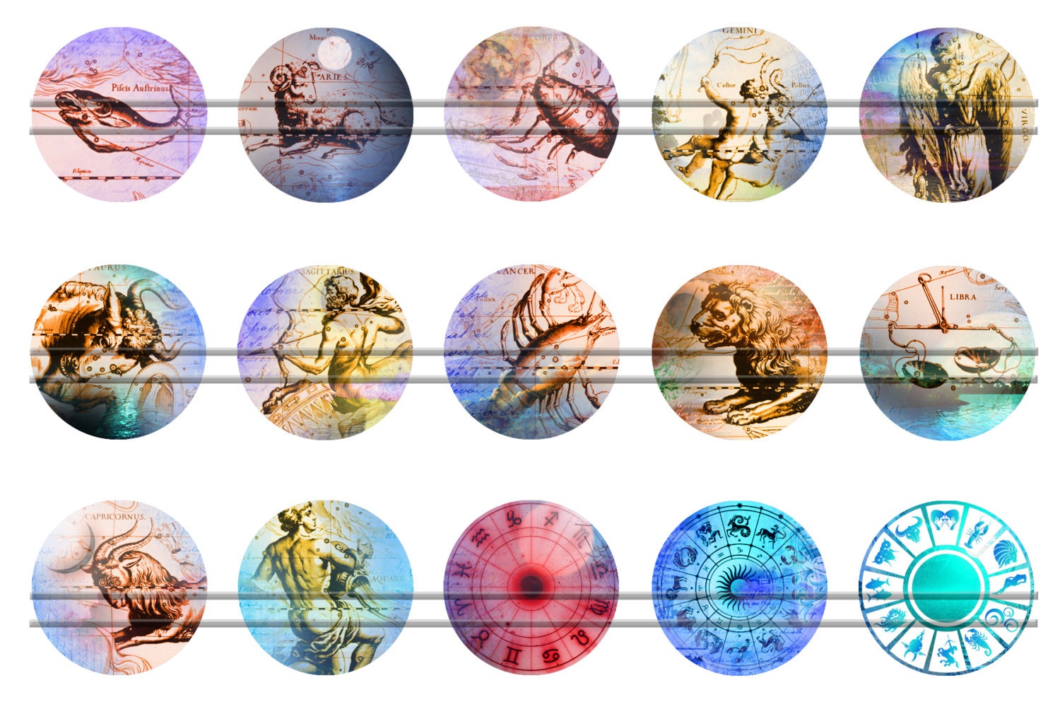 Zodiac Signs Bottle Cap Images 1'' Circles 25mm | Etsy