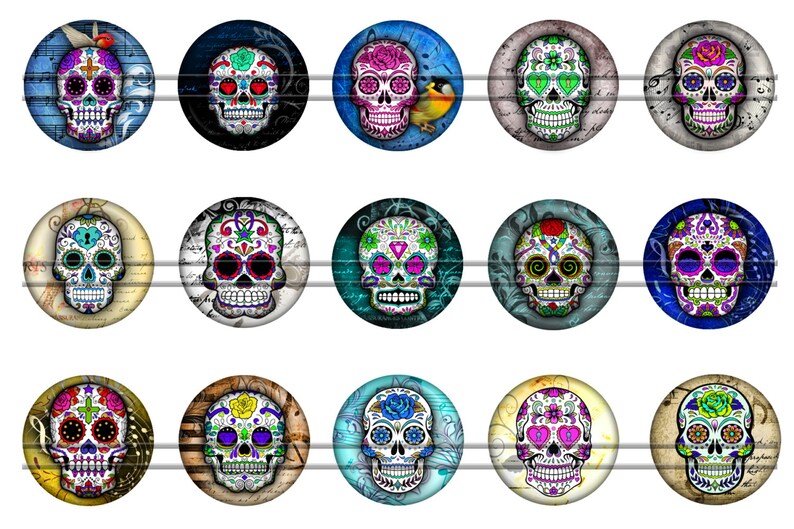 Sugar Skulls Vintage Style Bottle Cap Images 1'' Etsy