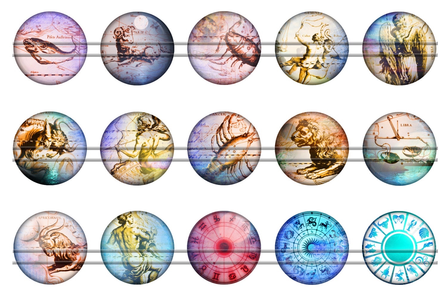 Zodiac Signs Bottle Cap Images 1'' Circles 25mm | Etsy
