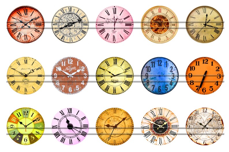 Vintage Clocks Retro Style Designs 1'' Circles 25mm Etsy