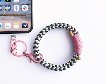 Cord Phone Strap with Pink Hardware | Bright Multicolour keychain phone charm | unisex accessory