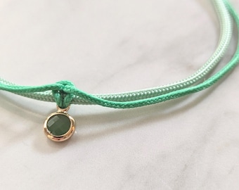 Green Cord Friendship Bracelet with Gold Tone Charm