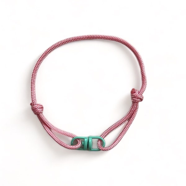 Pink adjustable cord bracelet with Turquoise Swivel Connector | Minimalist Style Unisex Bracelet for Men and for Women | Choice of 7 Colours
