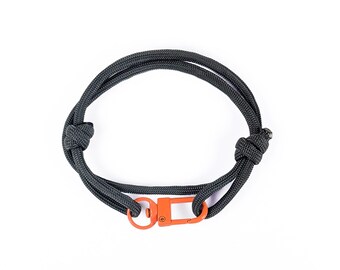 Anthracite Grey Paracord Bracelet: Adjustable Sliding Knot, Orange Clasp