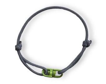 Adjustable Paracord Bracelet: Purple Grey Cord, Green Connector