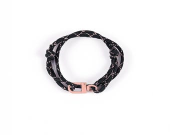 Black & Rose Pink Adjustable Paracord Wrap Unisex Friendship Bracelet, Minimalist Handmade Jewellery Gift