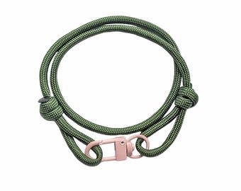Forest Green Pink Cord Adjustable Paracord Wrap Unisex Friendship Bracelet, Minimalist Handmade Jewellery Gift