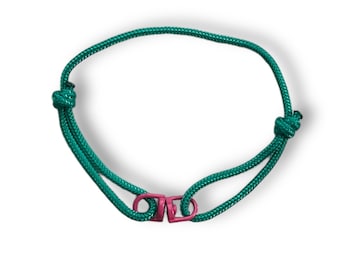 Teal Green Cord Bracelet: Adjustable Unisex Paracord with Pink Connector