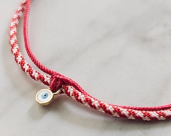 Red Cord Friendship Bracelet: Gold Evil Eye Charm, Adjustable