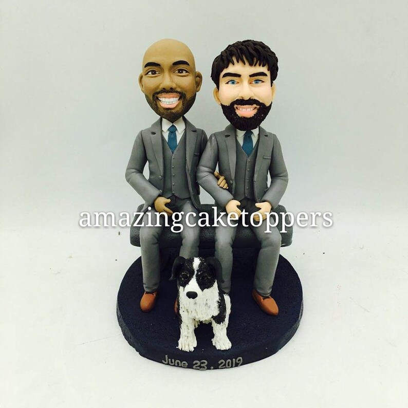 Gay Wedding Cake Topper with dogs, Same Sex Cake Topper, Gay Cake Topper, Gay bobblehead, Homosexual Wedding Cake Topper For Men, dogs