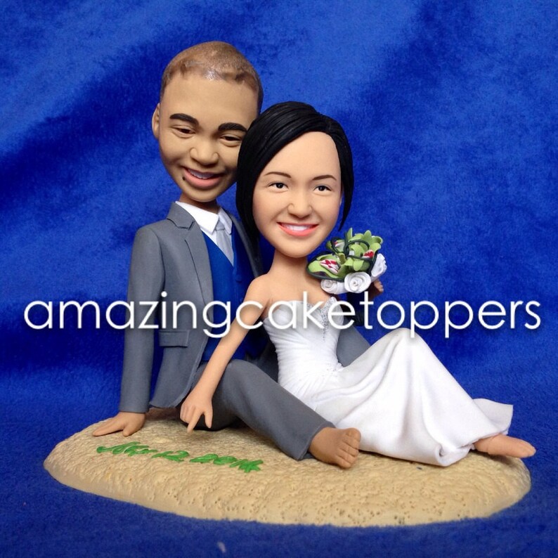 custom cake toppers romantic beach wedding cake topper personalized figurines cake decoration custom bobble heads unique bobble head image 1