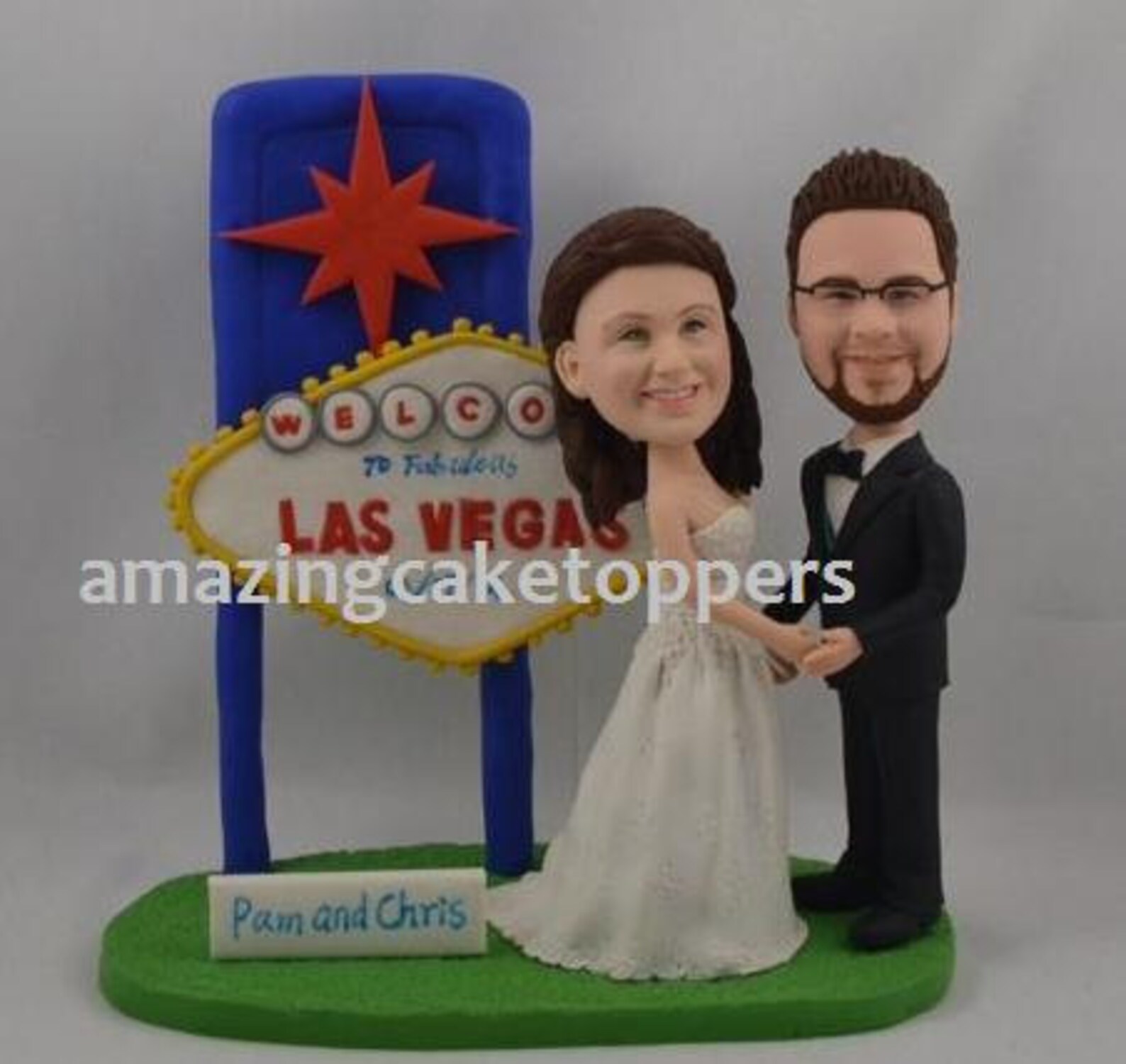 LAS VEGAS Wedding/ Personalized Wedding Cake Toppers Custom Etsy