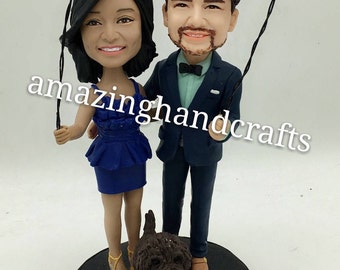Custom Couple Bobbleheads, Personalized Bobblehead Couples Dolls look like you, Custom Anniversary Gifts For Parents, balloon cake topper