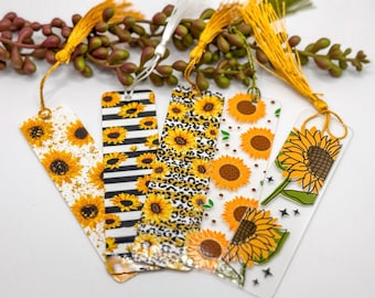 Sunflower Acrylic Bookmark with Tassel, Handmade Reader Gift
