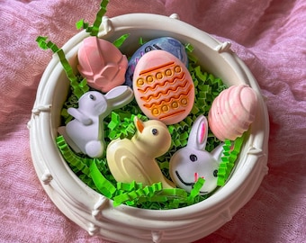 Cement Easter Basket Dish, Bunny and Eggs Decor, Holiday Candy Dish