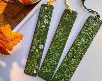 Polymer Clay Leaf and Flowet Bookmark, book lover gift,  book accessories, handmade reader gift, plant bookmark