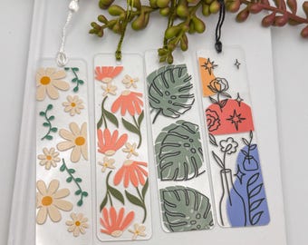 Floral Acrylic Bookmark with Tassel, Handmade Book Lover Gift